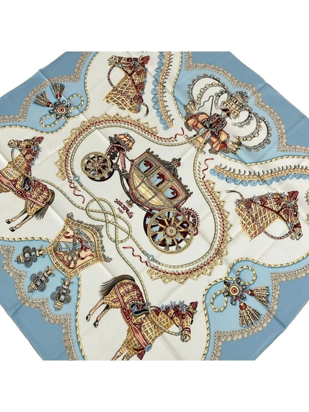 Hermes Scarf Carre 90 Ivory Light Blue Multi Paperoles
